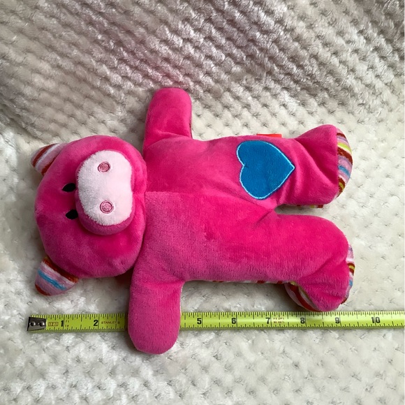 Gitzy Plush Pink Pig with Rattle Inside Blue Heart Stuffed Animal Toy 🐷 - Picture 8 of 8